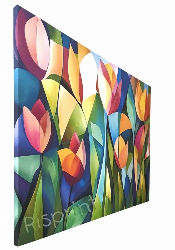 Obraz na płótnie Geometryczny Ogród – kolorowe tulipany w geometrycznej kompozycji